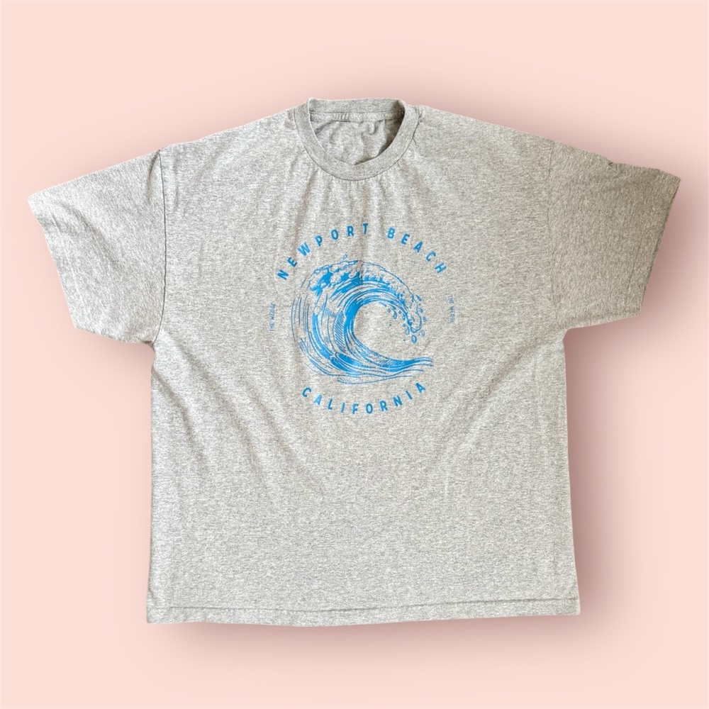Gray T-Shirt with Blue Wave Graphic